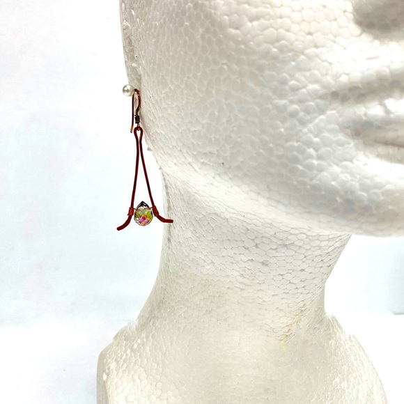 HANDMADE Faceted Austrian Crystal Hand Wrapped Pure Copper Dangle Earrings, Gift - Picture 3 of 10